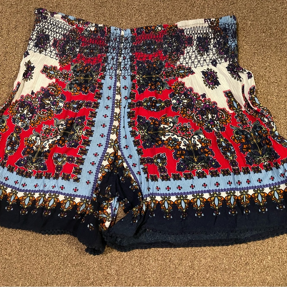 Bila High Waist Boho Shorts - Red, Blue, White